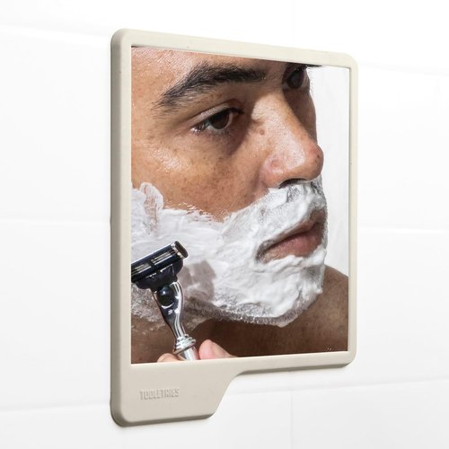 TOOLETRIES Oliver Shower Mirror - Premium Shatterproof Grooming Mirror - 100% Silicone - Sand Color