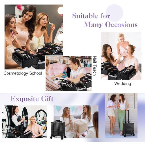 Leeora&Leekoo High-Capacity Multilayer Portable Nail Case for Nail Tech Organizer with Wheels - Lockable Makeup Case Organizer, Cosmetic Case, Makeup Train Case (watercube pattern)