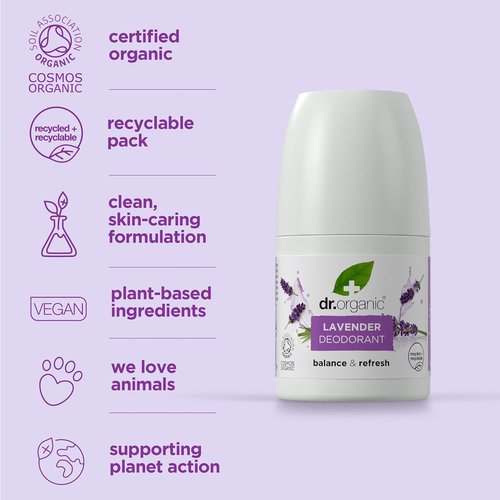 Dr Organic Lavender Deodorant - Natural Odor Protection | 3.38 oz | Soothing & Refreshing Scent