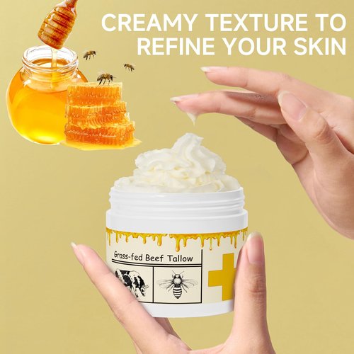 mkzea Beef Tallow for Skin, Beef Tallow, Tallow and Honey Cream, Grass Fed Beef Tallow, Whipped Beef Tallow for Face Moisturizer for All Purpose with Raw Honey Tallow Balm, 2 packs