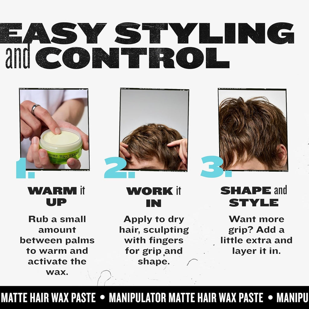 TIGI Bed Head Manipulator Matte Hair Wax - Strong Hold Sculpting Paste for Short to Medium Hair, 2.01 oz