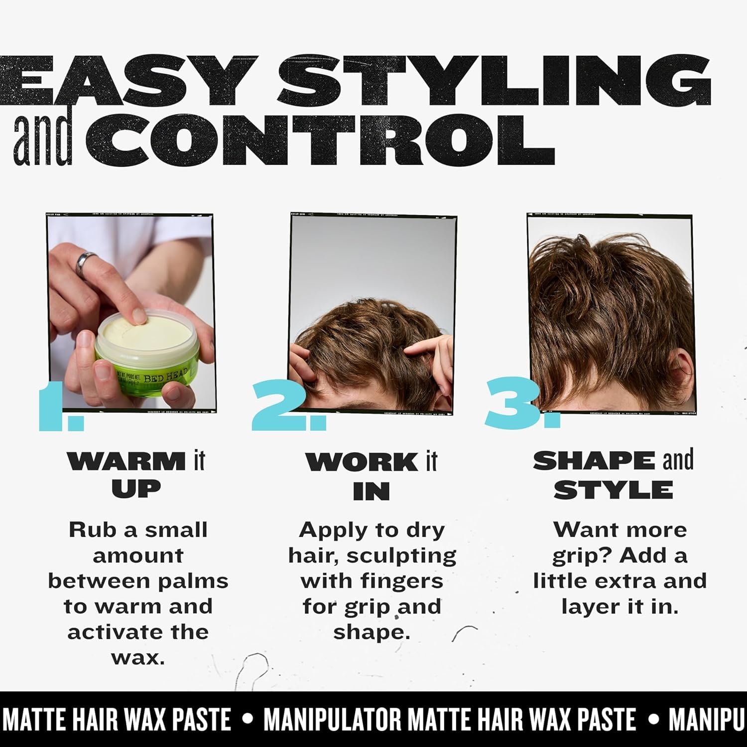 TIGI Bed Head Manipulator Matte Hair Wax - Strong Hold Sculpting Paste for Short to Medium Hair, 2.01 oz