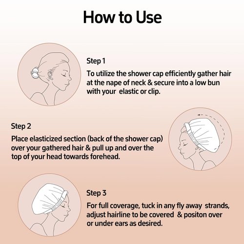 QFE 4PCS Shower Cap for Women Terry Lined Waterproof Reusable Long Hair Cover for Swimming Elastic Band Large Wide Bathing Bath Accessories Shower Caps for Women and Men to Keep Hair Dry Black White