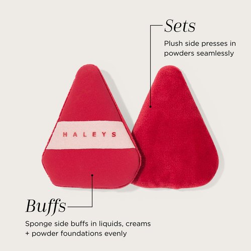 HALEYS Dual-Sided Powder Puff 2 Pack, 2 Full Size plush and sponge sides, Reversible Elastic Bands, Streak-Free, Easy Blending, 2 Shapes for Powder, Liquids, Creams, Washable & Reusable, Cruelty-Free
