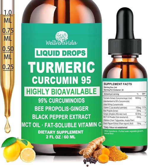 **Turmeric Curcumin Supplement - Enhanced Absorption Liquid Complex 1000mg with 95% Curcuminoids & Black Pepper | Joint & Immune Support**