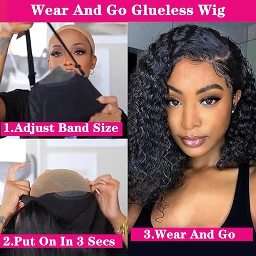 SODLIS Wear and Go Glueless Short Curly Bob Wig Human Hair Pre Cut 13x4 Deep Curly Lace Front Wigs Human Hair Pre Plucked Glueless Bob Wigs For Black Women Natural Hairline 150% Density（8 Inch）