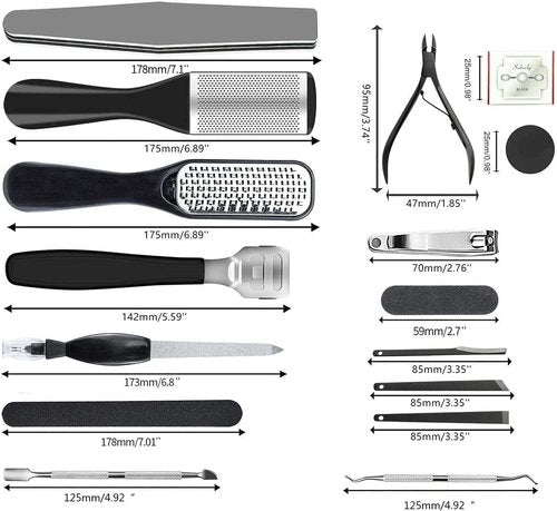 EKOCSIO Professional Pedicure Kit, 36 in 1 Stainless Steel Foot Care Kit Foot Rasp Dead Skin Remover for Home & Salon Care, Black