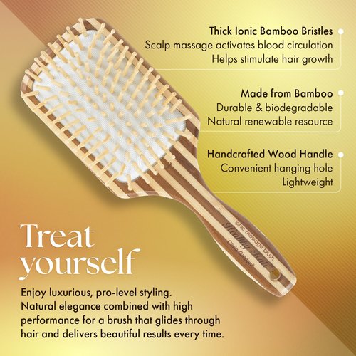Olivia Garden Bamboo Ionic Massage Hair Brush - Eco-Friendly Design | Large Paddle Size
