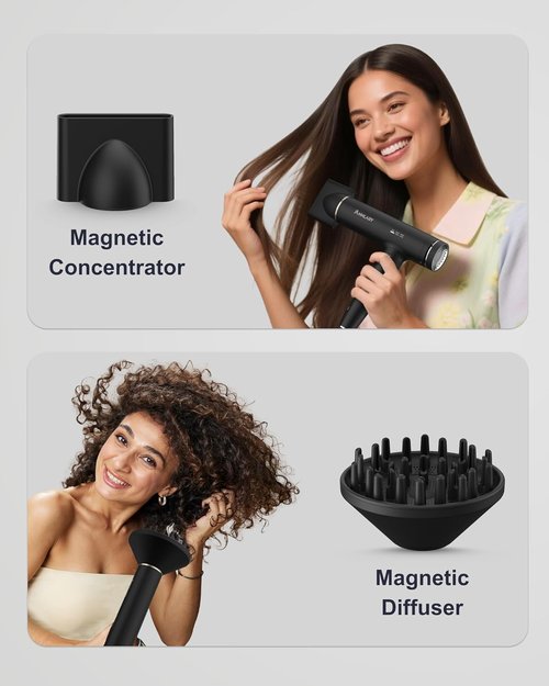 Annlary Hair Dryer - Ionic Blow Dryer with Diffuser for Curly Hair | Low Noise & Travel-Friendly Design