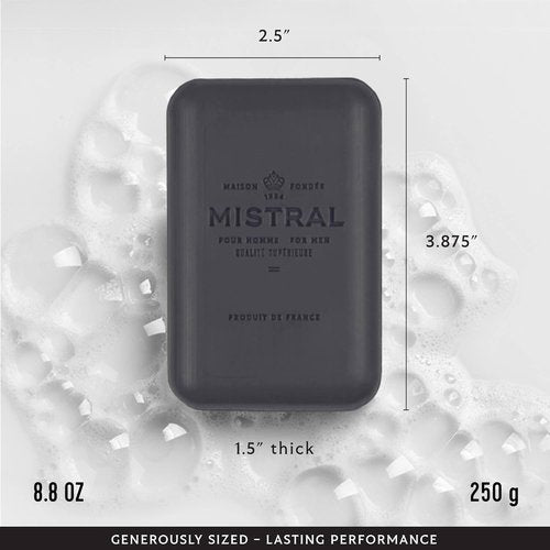 Mistral Black Amber Luxury Bar Soap for Men - Natural, Moisturizing & Triple-Milled | 8.8 oz, Paraben-Free