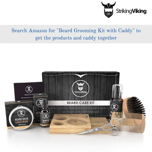 Striking Viking Bamboo Beard Kit for Men - 7.3 in x 4.5 in x 1 in - Portable Grooming Caddy Organizer for Beard Balm & Oil Products - With Scissors & Comb Brush Holder