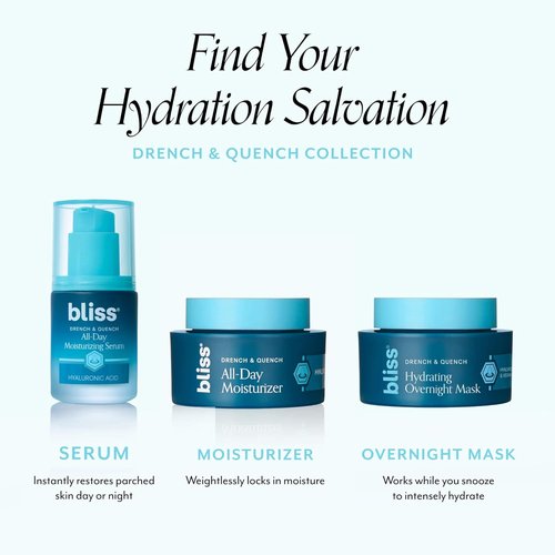Bliss Drench & Quench Overnight Collagen Mask - Hydrating Face Treatment with Hyaluronic Acid for Glowing Skin