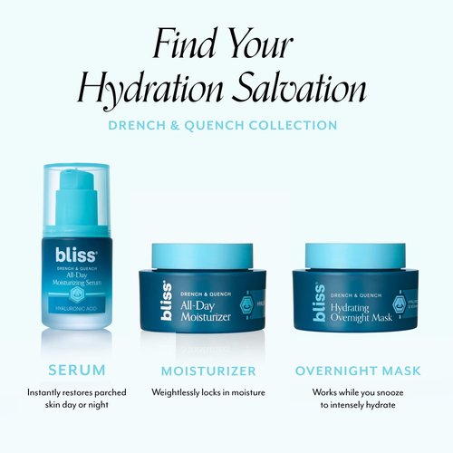 Bliss Drench & Quench Hydrating Overnight Collagen Mask with Hyaluronic Acid - Elasticity & Hydration Face Treatment for Glowing Skin