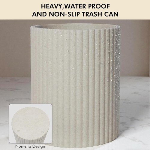 Beige Luxury Stone Bathroom Trash Can - Modern Resin Wastebasket for Offices & Kitchens