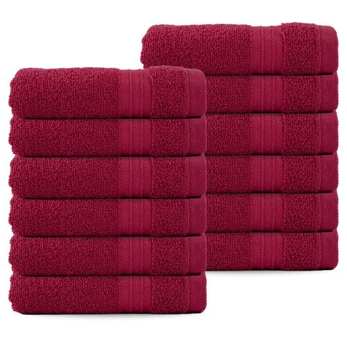 Textila Washcloths - 13x13 Inch 100% Cotton, Super Soft, Highly Absorbent & Lightweight - Ideal for Everyday Use, Spa & Gym (Red - Pack of 12)