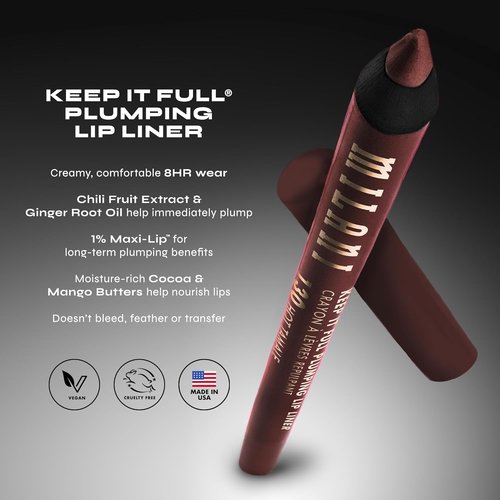 Milani Keep It Full Plumping Lip Liner - Creamy Long-Lasting Pencil for Fuller Lips - 8-Hour Wear, Vegan & Cruelty-Free