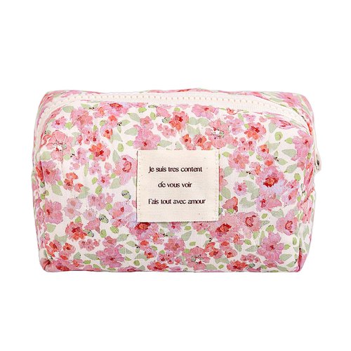 Sminra Floral Makeup Bag Small Travel Cotton Quilted Cosmetic Makeup Bag Organizer, Cute Coquette Aesthetic Zipper Portable Pouch Purse Toiletry Bag accessories
