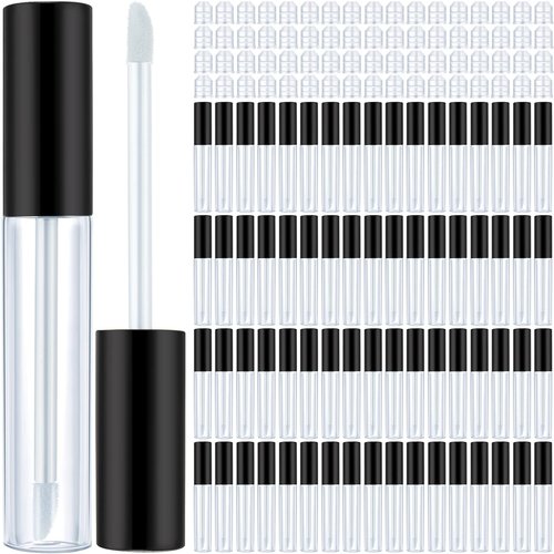 Nuanchu 100 Pcs 10 ml Lip Gloss Tubes Bulk Empty Plastic Lip Gloss Containers Clear Tubes Refillable Balm with Wand and Rubber Inserts Containers Bottles for DIY Makeup Travel (Black)