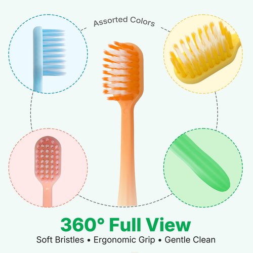 Fresings 30-Pack Premium Bulk Disposable Toothbrushes, Individually Wrapped, Soft Bristles, Peanut Grip Handle for Travel, Guest Bathroom, Hotel & Emergency Kits, Family, Kids & Adults, Single Use