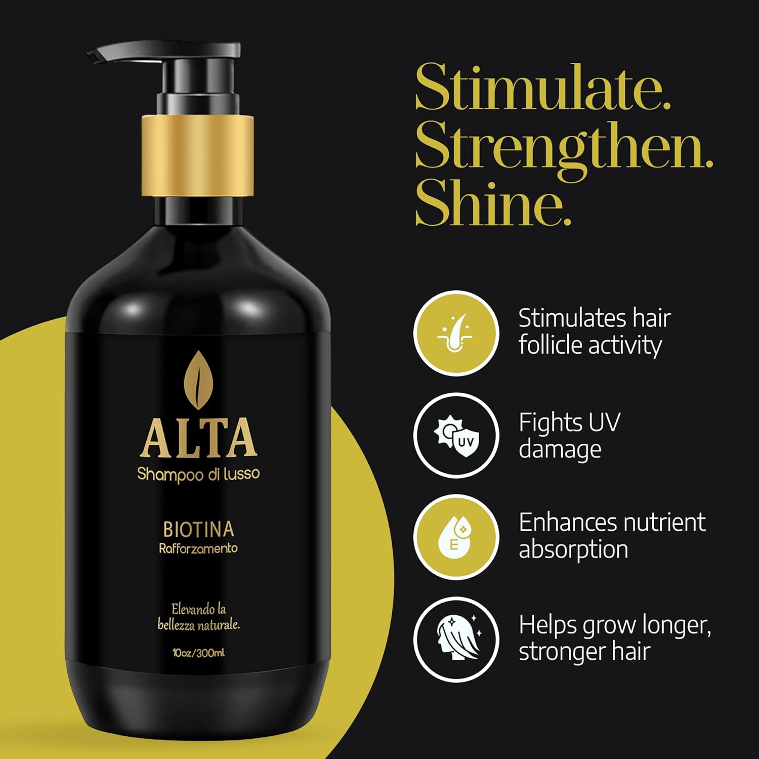 All Goods Alta Biotin + Caffeine Shampoo - 10oz DHT Blocker for Hair Loss & Thinning, Thickening & Volumizing Formula