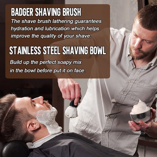 4 Packs Shaving Soap w/Shaving Bowl,Shaving Brush,Shaving Cream,Unqiue Gift Set Mens Shaving Kit for Christmas Stocking Stuffers for Him Boyfriend Dad Adult Husband Birthday Valentines Day