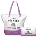 Wesnoy 2 Pcs Crochet Lover Gifts for Women, Funny Purple Canvas Bag with Cosmetic Pouch Tote Bag in My Spare Time Crochet Lovers Friends Crocheters Gifts