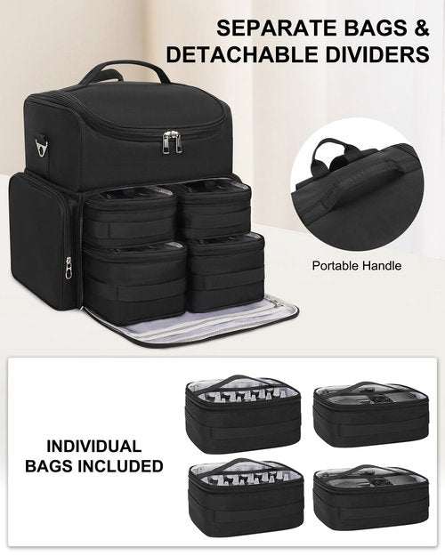 Relavel Tattoo Backpack with 4 Removable Pouches, Tattoo Travel Case with 3 Detachable Dividers, Waterproof Tattoo Carrying Case for Stencil Printer, Equipment and Supplies - Black