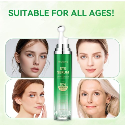 Eye Cream with 5% Caffeine Retinol Hyaluronic Acid, Eye Serum with 360° Roller Massage Ball for Puffy, Bags, Fine Lines, Dark Circles and Wrinkles, Under Eye Treatment Serum for Women & Men