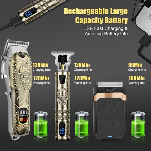 LQT Professional Hair Clipper Set for Men Electric Shaver Razor Cordless Hair Cutting Barber Clippers Beard Trimmer Men’s Grooming Kit Gifts for him (Bronze)