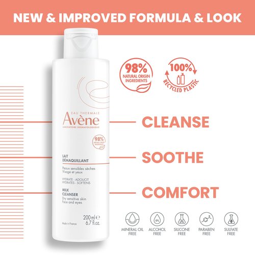 Avène Gentle Milk Cleanser - Moisturizing, No-Rinse, Soap-Free Cleansing Lotion for Dry, Sensitive Skin - 6.7 Fl Oz