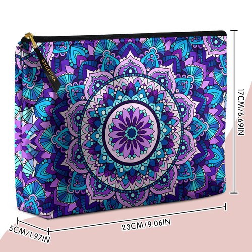 GEGEPINK Cute Makeup Bag for Purse Waterproof Cosmetic Bags for Women Funny Smooth Zipper Travel Toiletry Pouch 10X8 Inches-Purple Mandala Makeup pouch