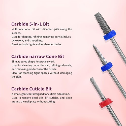 Delanie Professional Nail Drill Bit Set, 7 Pieces with Holder, Carbide and Diamond Bits, Model BS001