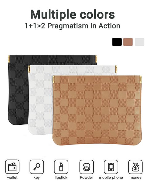 MXXUUOOM 2 PC small makeup bag for purse, Lipstick & Coin Storage Purse Organizer Pouches,Small Cosmetic Bag for Women,Brown Faux Leather Waterproof, Travel Makeup Pouch & Essentials