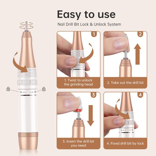 CHRISTINE SHELLY Electric Nail Drill, 40000RPM Cordless Nail File with 12 Drill Bits for Acrylic Nails Gel Polishing, E File Professional, Nail Kit Machine for Manicure Salon Home AB Diamond