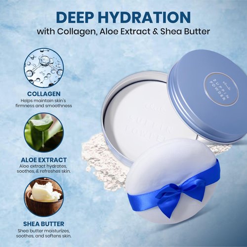 Club Suppin Translucent Pressed Powder Foundation + Overnight Skincare, Finishing Powder Makeup & Face Powder with Amino Acids, Shea Butter& Aloe, 24H Long-Lasting Japanese Skincare, WHITE, 2EA