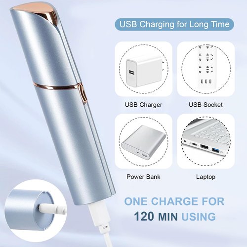 Facial Hair Removal for Women, Painless Hair Removal Device Lady Face Electric Razor for Lip, Chin,arms with USB Rechargeable Included 2 pc Replacement Heads