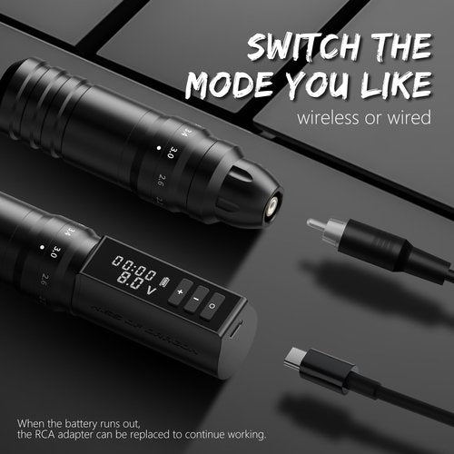 Kiss of Dragon Hunter MAX Tattoo Kit, Cordless/Cord Complete Tattoo Gun Kit Pen Machine,oreless Motor 6 Strokes Length, 2,400mAh Power Supply with Extra Battery Rca Jack Part