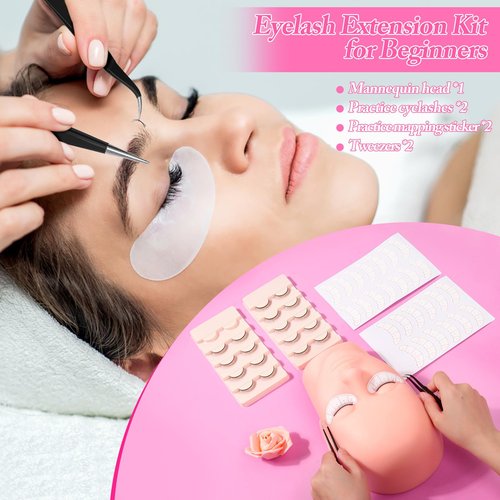 Lash Mannequin Head for Practice Training, Cosmetology Mannequin Head Doll Face Head with Eye Lashes Supplies Kits for Beginners Lash Extensions, Makeup (Soft Rubber & Natural Skin Color)