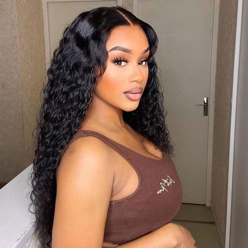 DSEKCAIN Closure Human Hair 5x5 HD Lace Closure Human Hair Closure Deep Wave Transparent HD 5x5 Lace Closure Deep Curly Closure RawVirgin Human Hair Pre Plucked Natural Black 1B Color 16 Inch