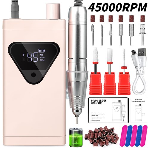 Professional Cordless Nail Drill Kits 45000RPM Electric Nail File for Acrylic Nails Removing and Polishing Gel Nails Lightweight and Easy to Use Ideal for Home and Salon Manicure Pedicure (Pink)