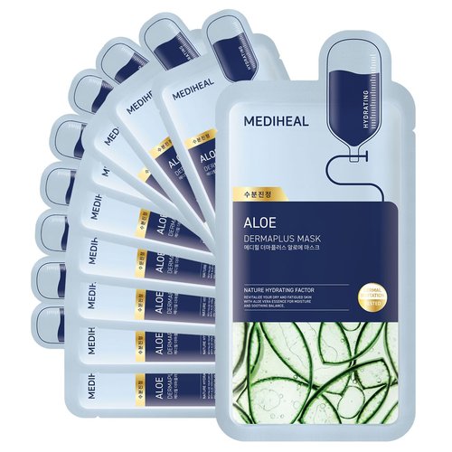 Mediheal Dermaplus Aloe Mask - Daily Vegan Hydrating Sheet Mask with Panthenol & Hyaluron | 10 Count