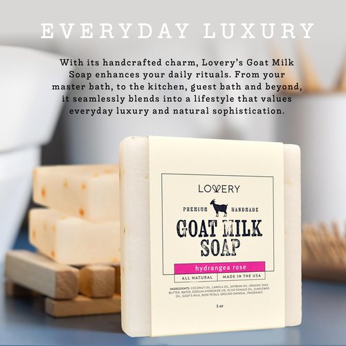 LOVERY (3-Pack Goat Milk Soap Handmade Made in USA with Organic Shea Butter - Hydrangea Rose Goats Milk Soap Bar - All Natural Soap Bar Made with Organic Goat Milk