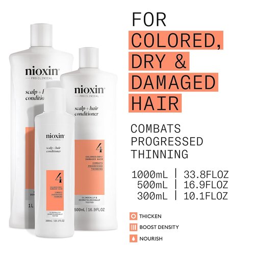 Nioxin System 4 Thickening Conditioner - Nourish Colored, Dry & Damaged Hair | Boost Density with Niacinamide & Biotin
