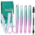 TsMADDTs 7 pcs Tweezers for Women Facial Hair, Precision Tweezer Set for Eyebrows with Curved Scissor and Eyebrow Razor for Ingrown Hair