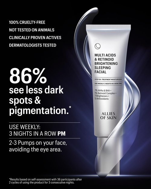 Allies of Skin Multi Acids & Retinoid Sleeping Facial | Exfoliating Overnight Glycolic Acid & AHA Peel | Resurfacing Anti-Aging Treatment For Fine Lines | Unclog Pores and Treat Blackheads 1.6 fl oz
