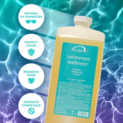 Malibu C Swimmers Wellness Shampoo - Protects Hair from Chlorine Damage & Restores Vitality - 12 oz