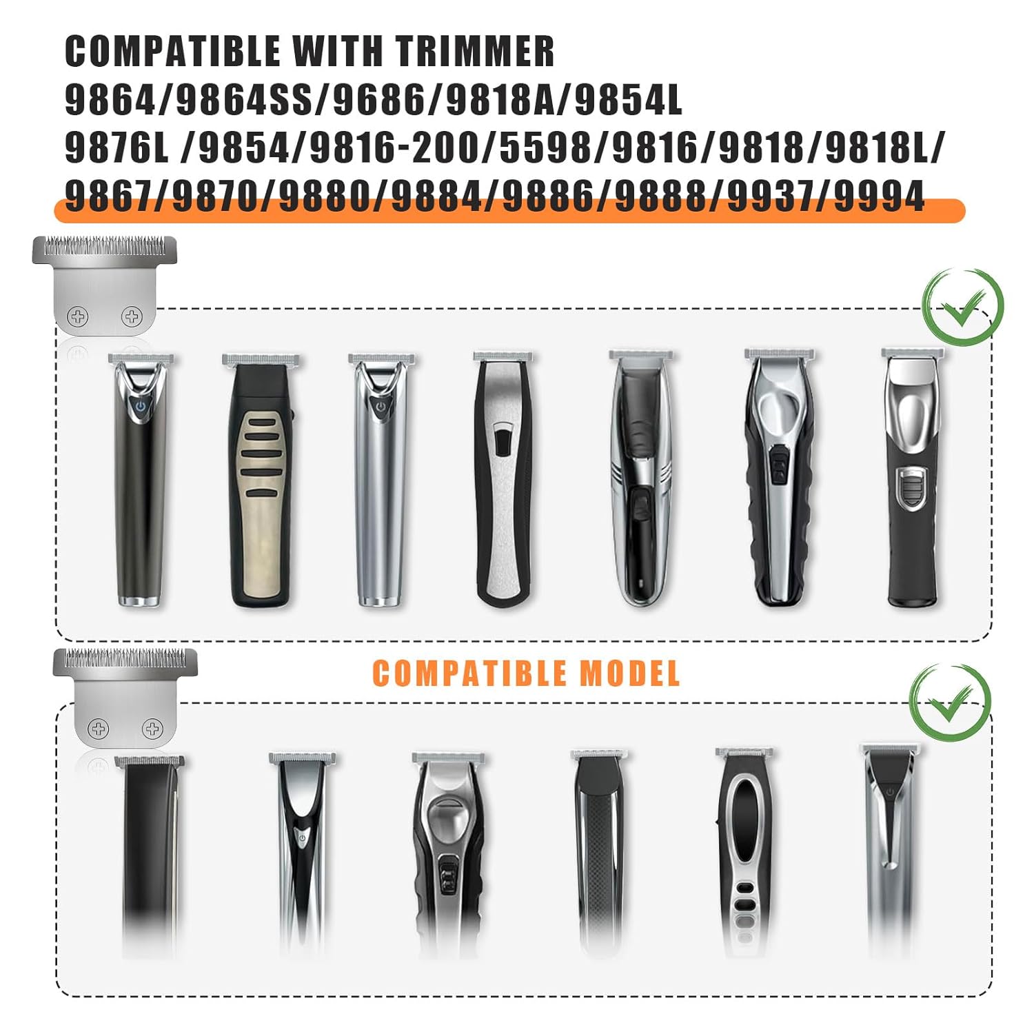 Wahl T-Blade Replacement Blades - Detachable 40mm Stainless Steel for Trimmers 9864/9864SS/9686/9818A/9854L/9876L