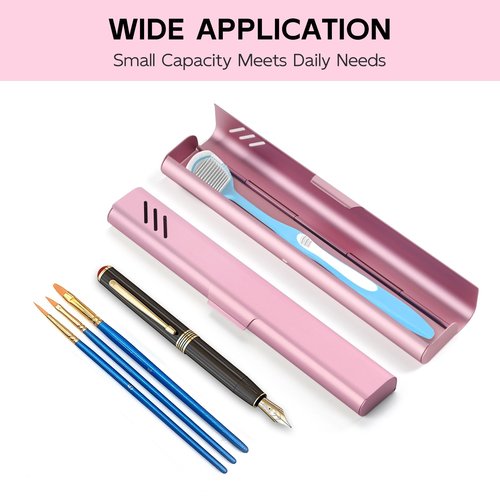 Travel Toothbrush Case, Portable Toothbrush Holder, Durable Aluminum Toothbrush Storage Box, Small Breathable Manual Toothbrush Container for Traveling, School, Camping, Business Trip - Pink