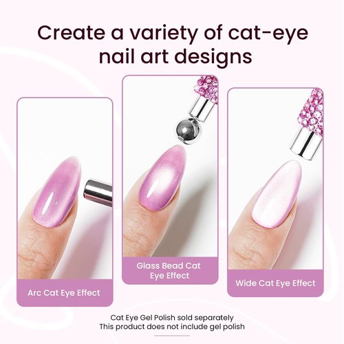 JODSONE 3-in-1 Cat Eye Magnet for Nails, Rhinestone Handle Round & Ball Magnet Tool, Strong Magnet for Cat Eye Gel Polish Nail Art DIY Salon