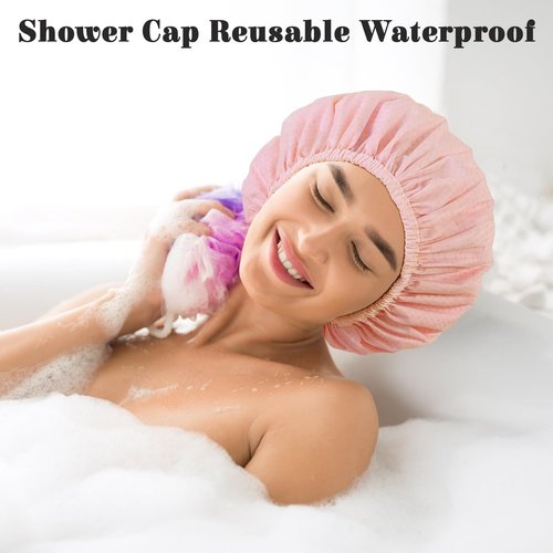 choshion Shower Cap for Women, Shower Caps Reusable Waterproof, Large Plastic Satin Lined Shower Cap for Braids Long Hair